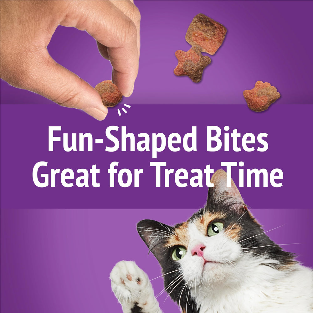 Friskies Party Mix Crunch shapes and colors attract cats during treats.