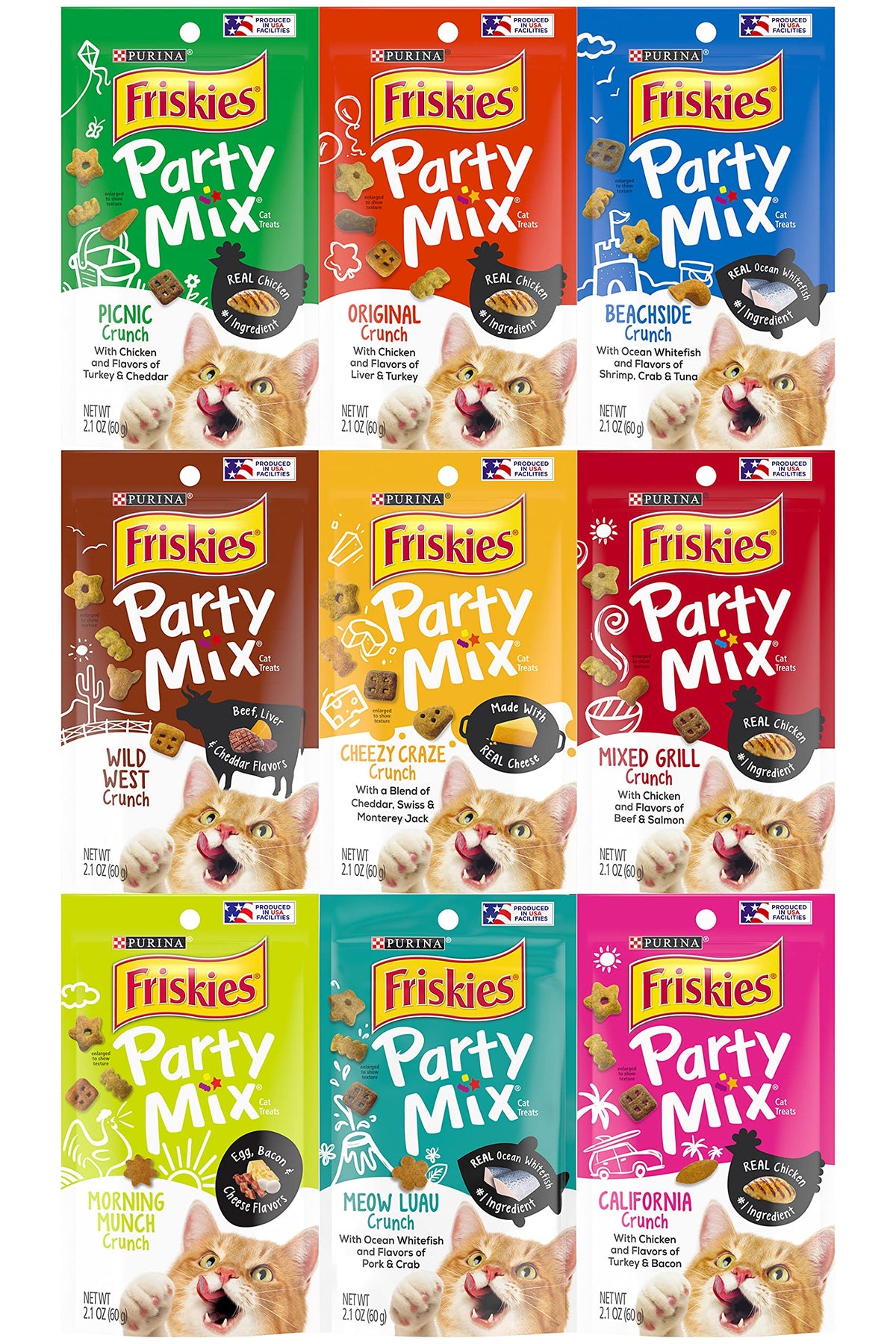 Friskies Party Mix Crunch Wild West Crunch offers a crunchy bite that may help clean teeth.