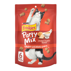 Friskies Party Mix Gravy-licious chicken bites satisfy poultry cravings.