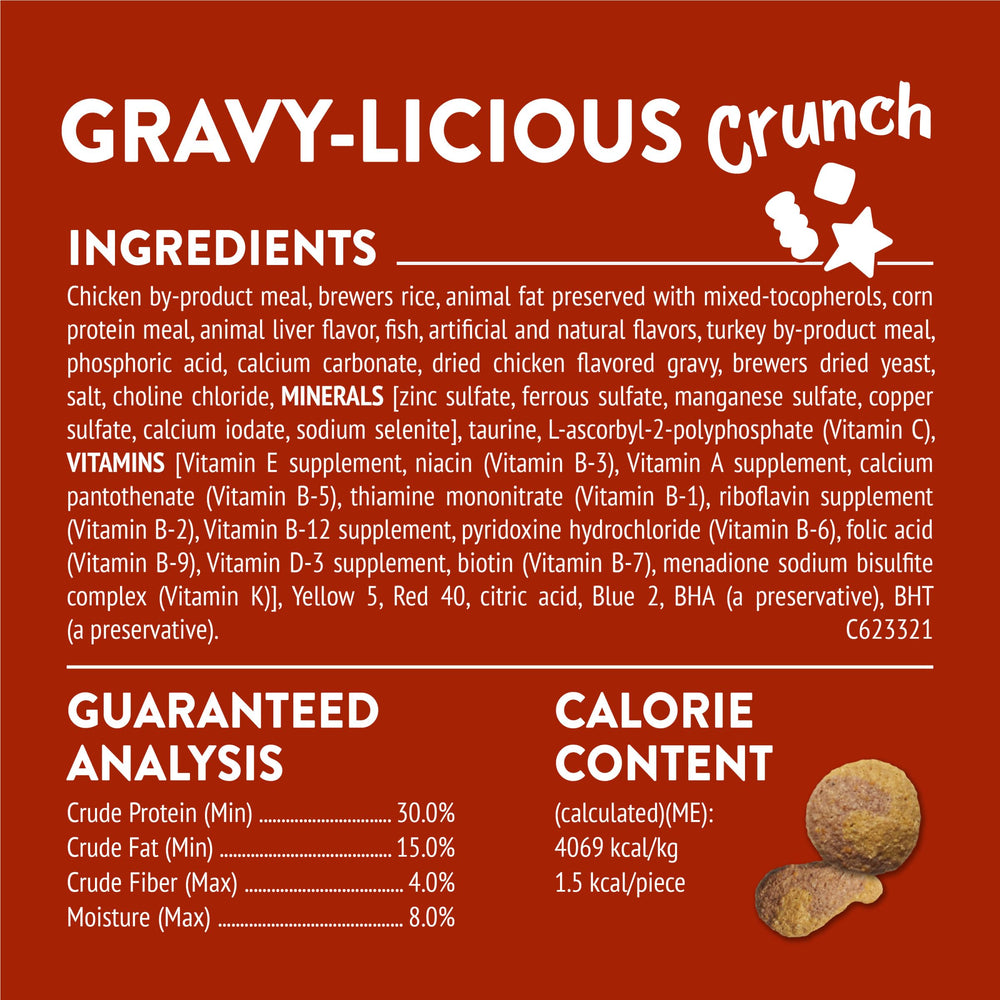 Friskies Party Mix Gravy-licious pouches convenient for busy snack times.