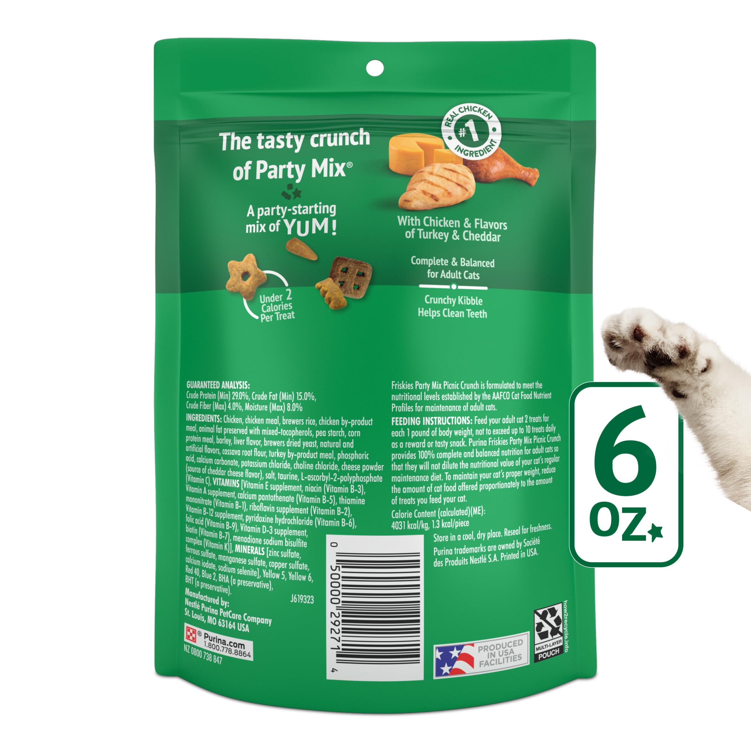 Crunchy texture of Friskies Picnic Crunch snacks helps keep cats engaged