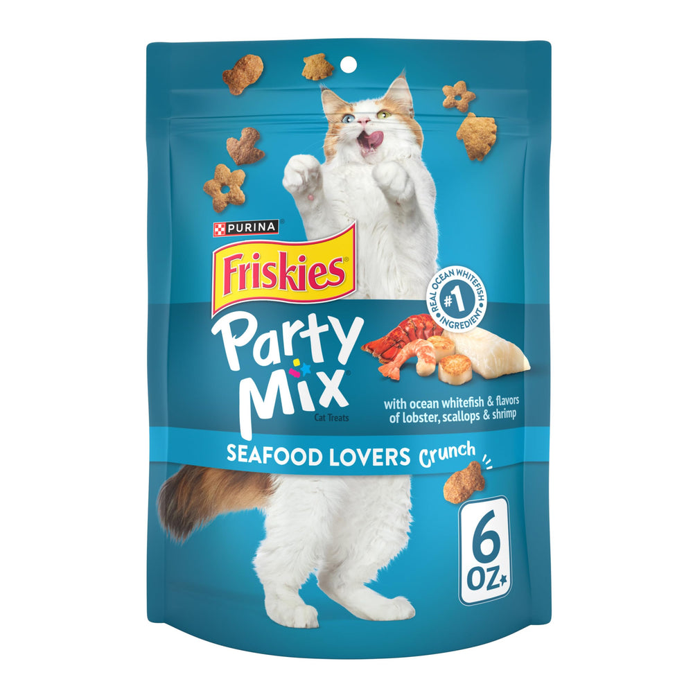 Friskies Party Mix Seafood Lovers Crunch bag preview with real whitefish flavor
