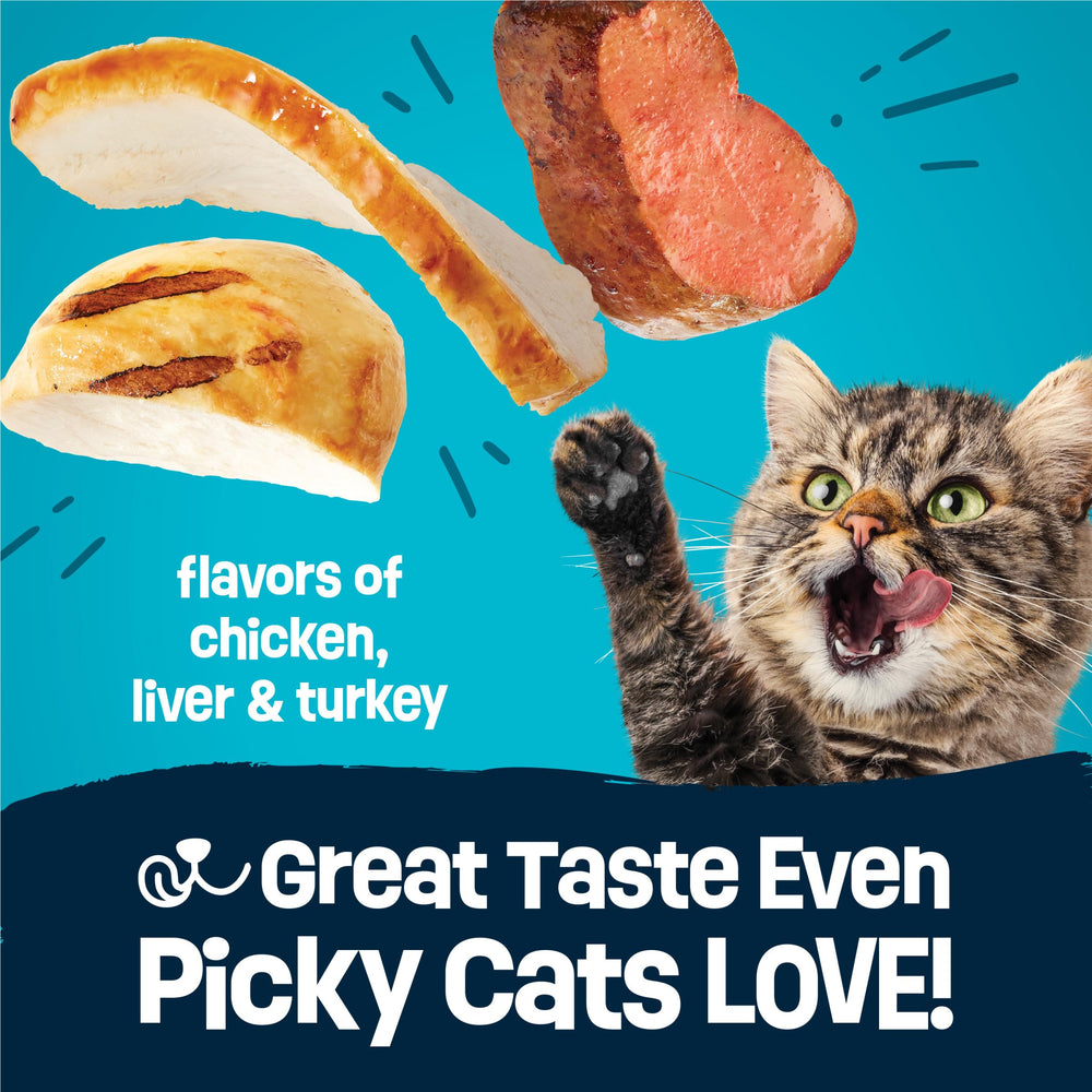 Friskies Party Pack’d kibble appeals to picky cats with tasty flavors.