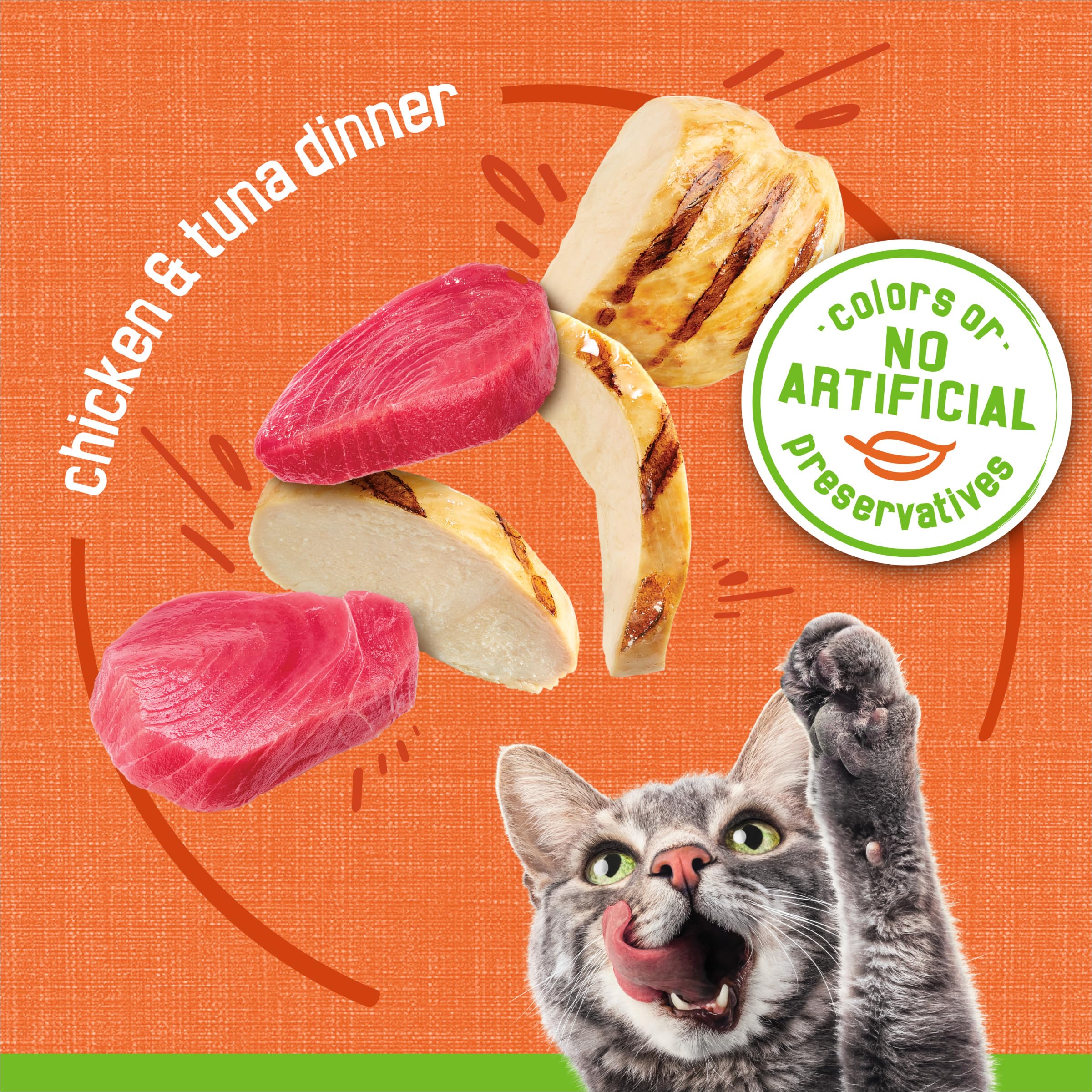 Cat meal in a bowl featuring Friskies Pate Chicken and Tuna Dinner texture.