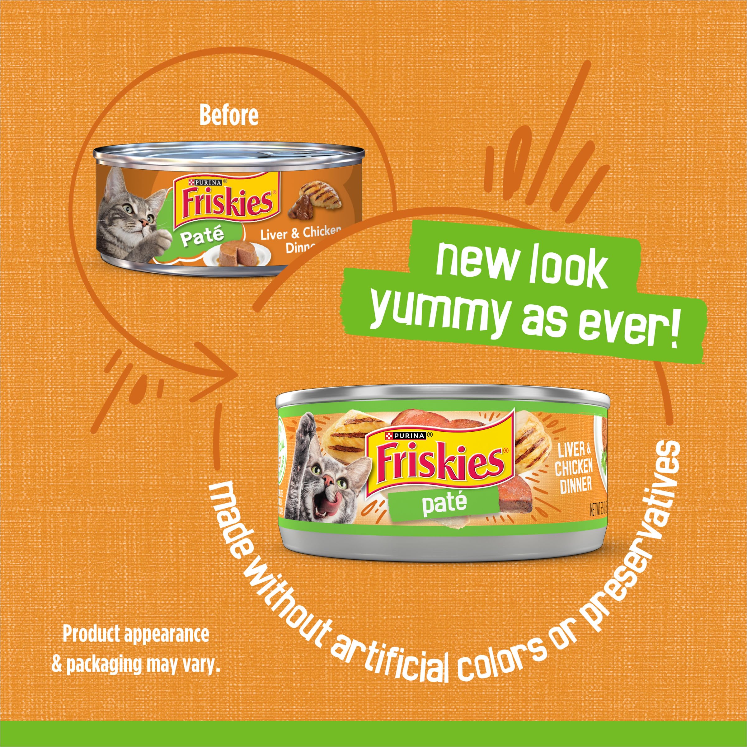 Close-up of Friskies pate texture, appealing to picky cats.