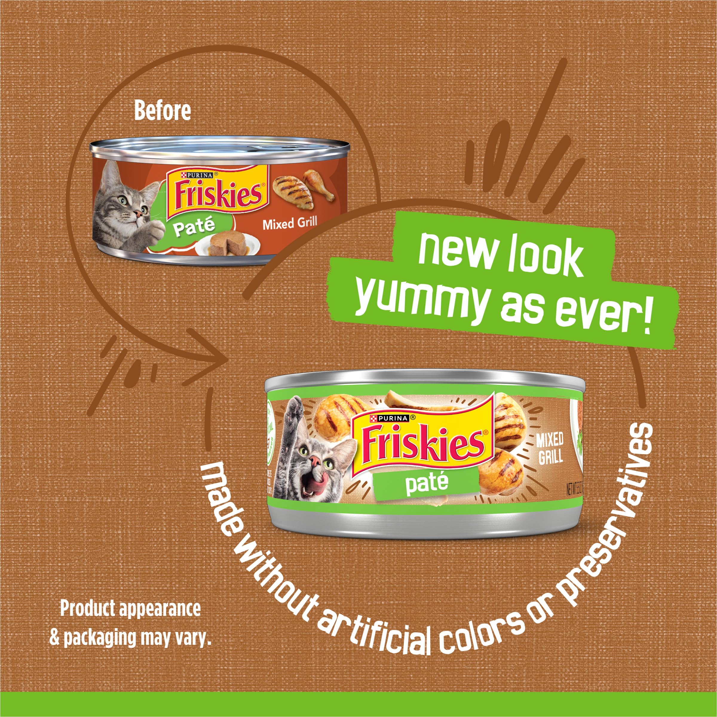 Friskies Pate Mixed Grill can being opened with fresh aroma