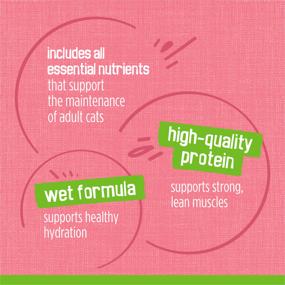 Purina Friskies Pate Salmon Dinner nutrition-label-graphic — shows balanced nutrition for growth and maintenance.