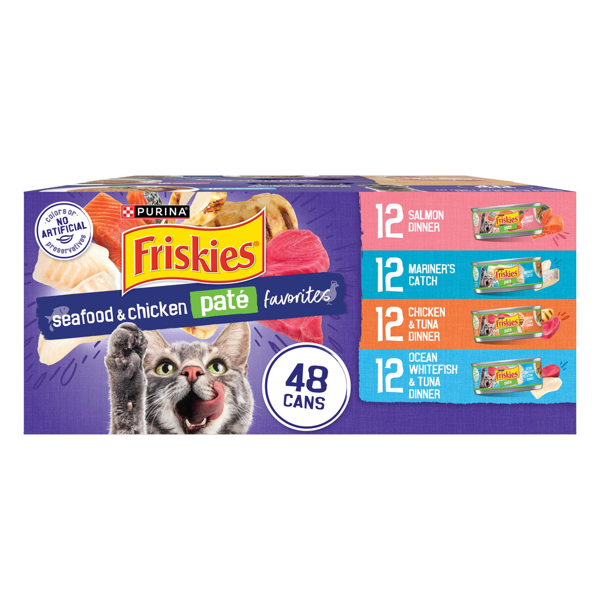 Friskies Pate Seafood Variety Can — inviting seafood flavors for daily meals.