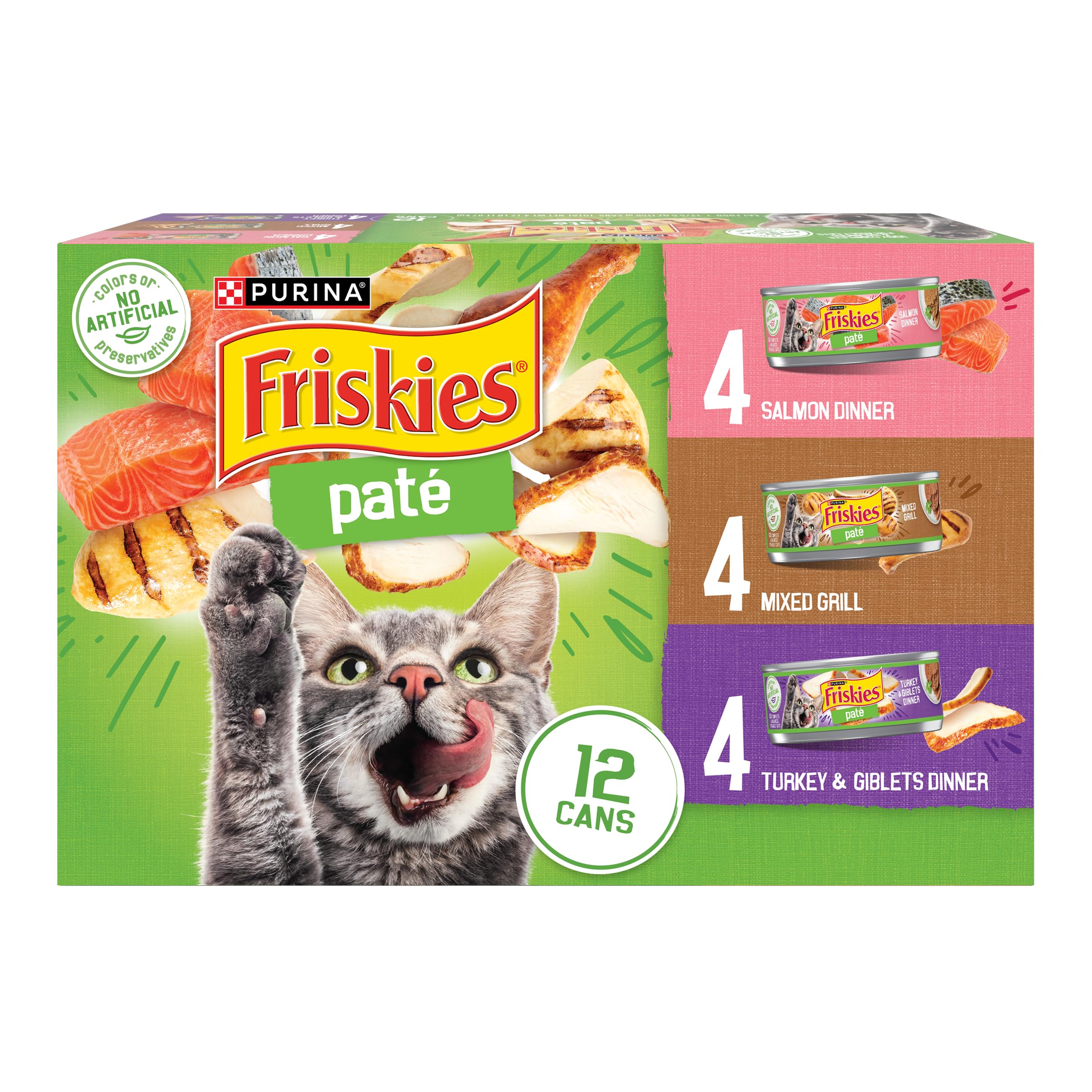 Purina Friskies Salmon Dinner pate can with smooth texture for easy feeding.