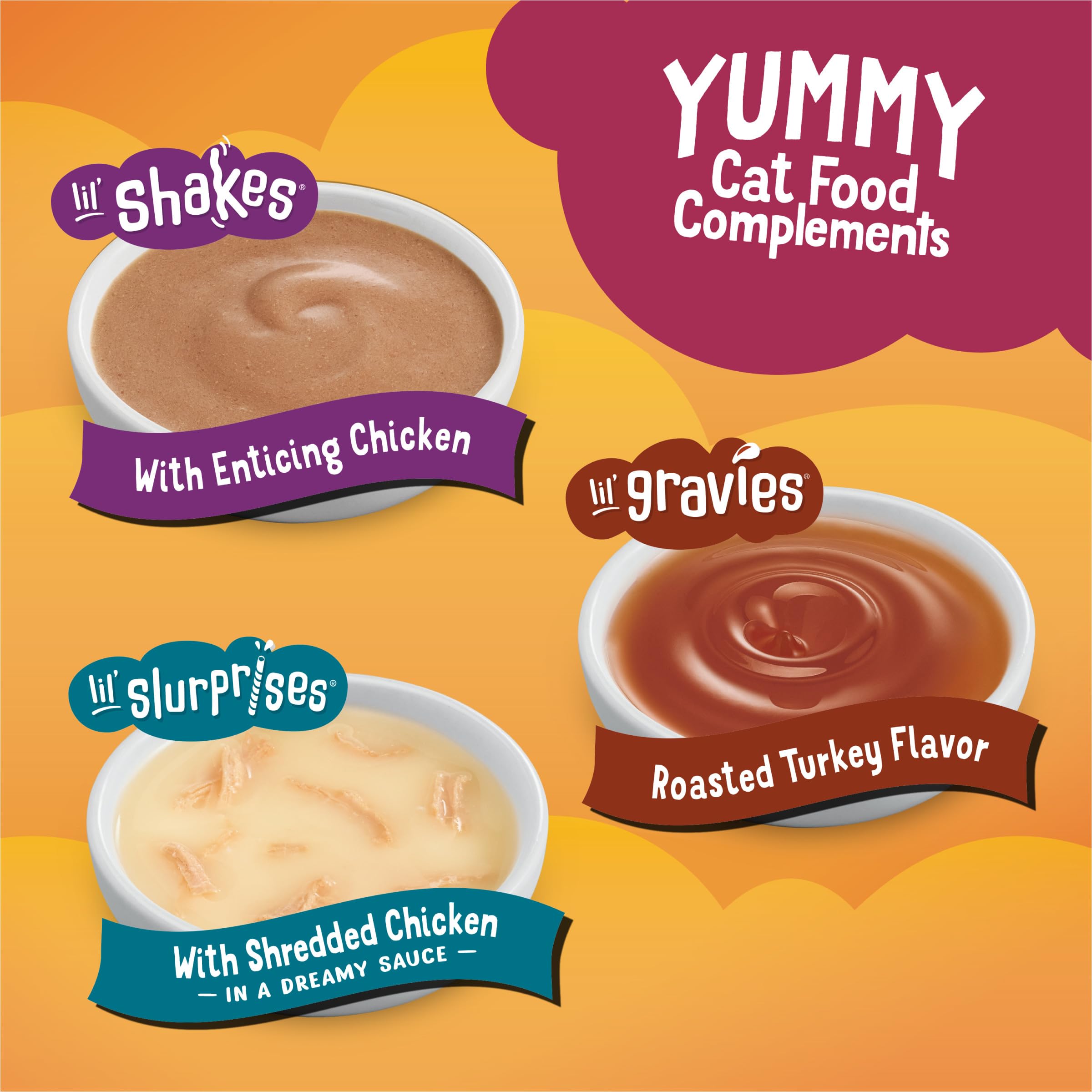Friskies Poultry Faves lil gravies pouch adds moisture to dry kibble.
