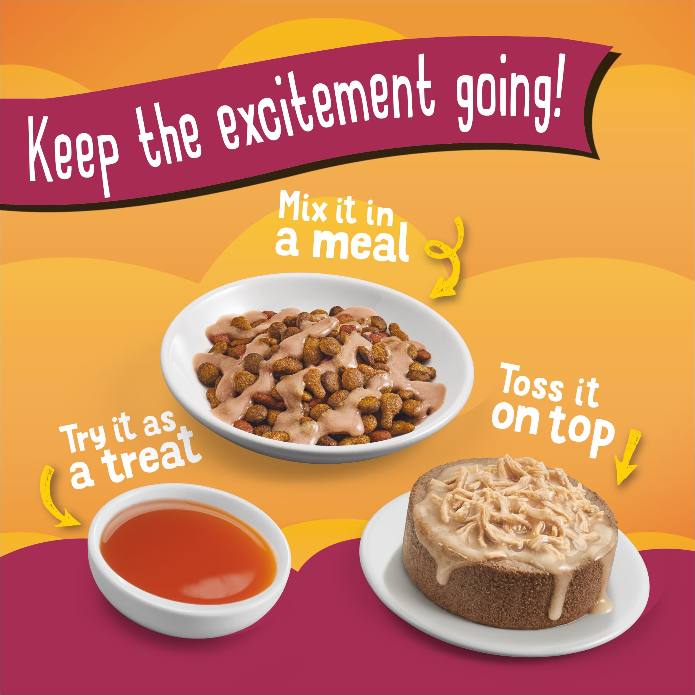 Friskies Poultry Faves moisture-rich gravy over kibble close-up.