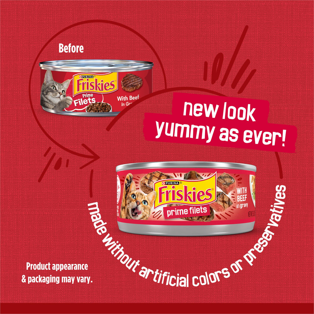 Friskies Prime Filets beef in gravy shredded chunks for hearty bites