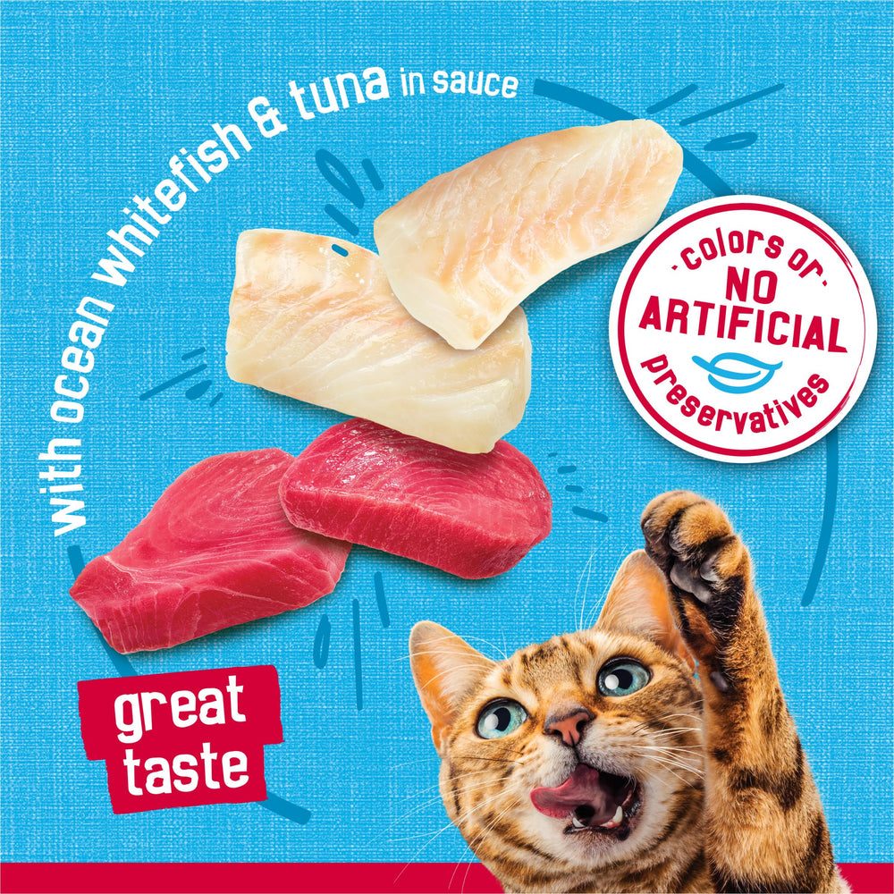 Friskies Prime Filets bowl-licking appeal encourages finishing the meal.