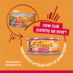 Friskies Prime Filets chicken chunks closeup — tender texture designed to please palates.