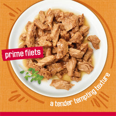 Friskies Prime Filets chicken in gravy aroma — inviting scent that stimulates appetite.