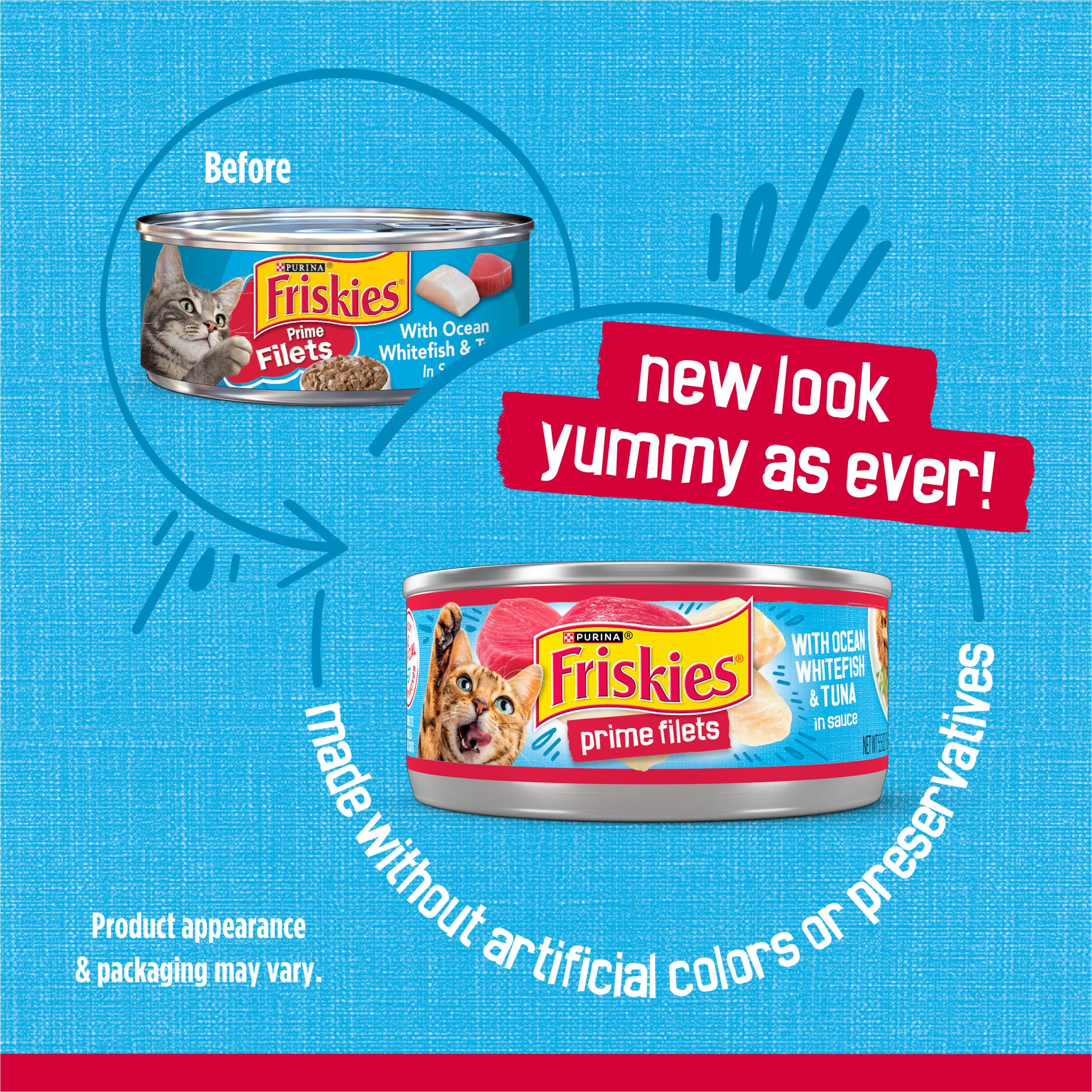 Friskies Prime Filets chunky fish pieces for satisfying texture at mealtime.