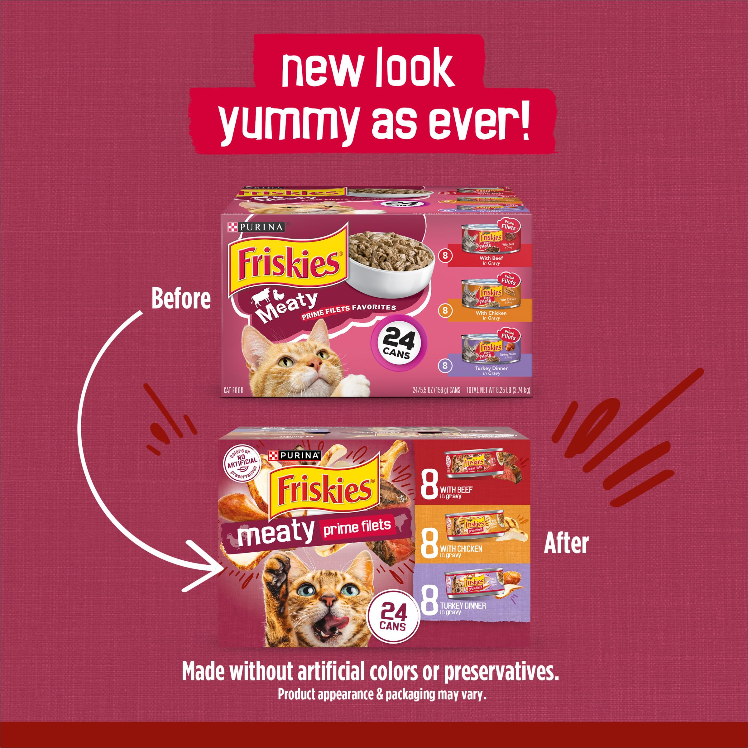 Purina Friskies Prime Filets chicken in gravy can delivers tender chunks and aroma.