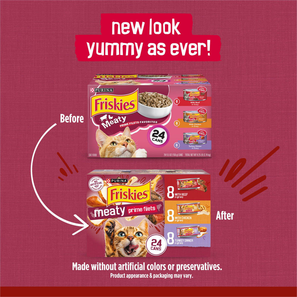 Purina Friskies Prime Filets chicken in gravy can delivers tender chunks and aroma.