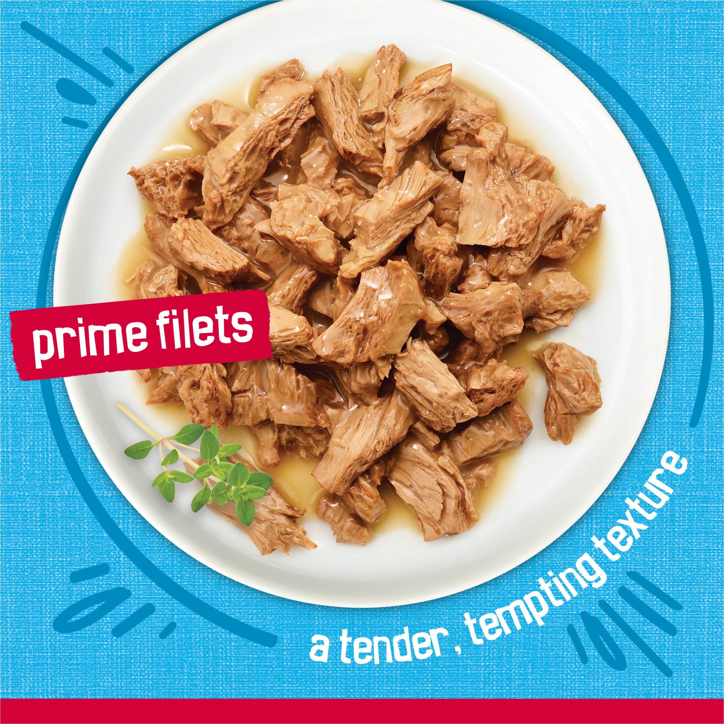 Friskies Prime Filets savory sauce enhancing aroma and appetite.