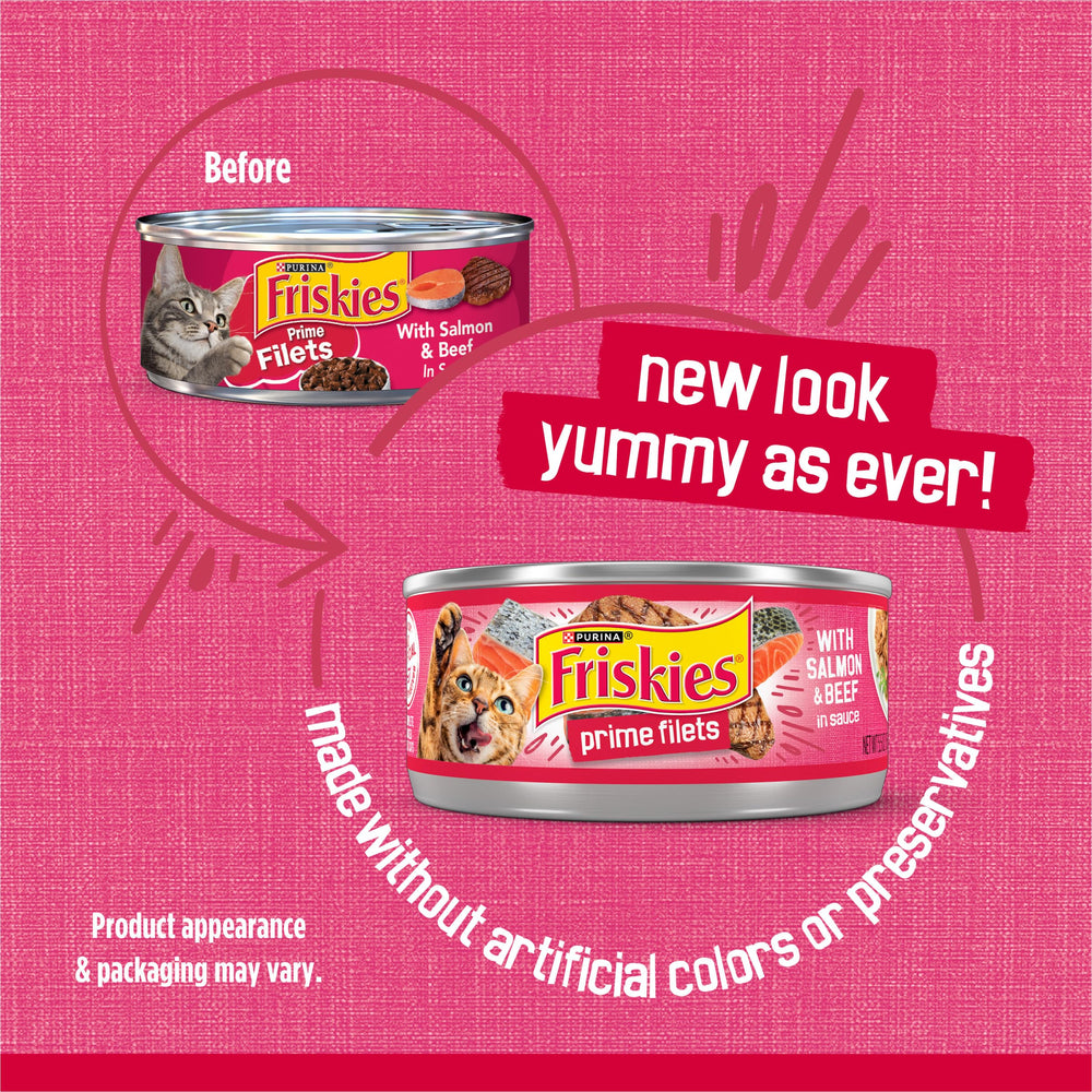 Friskies Prime Filets shredded salmon-beef chunks for enticing texture