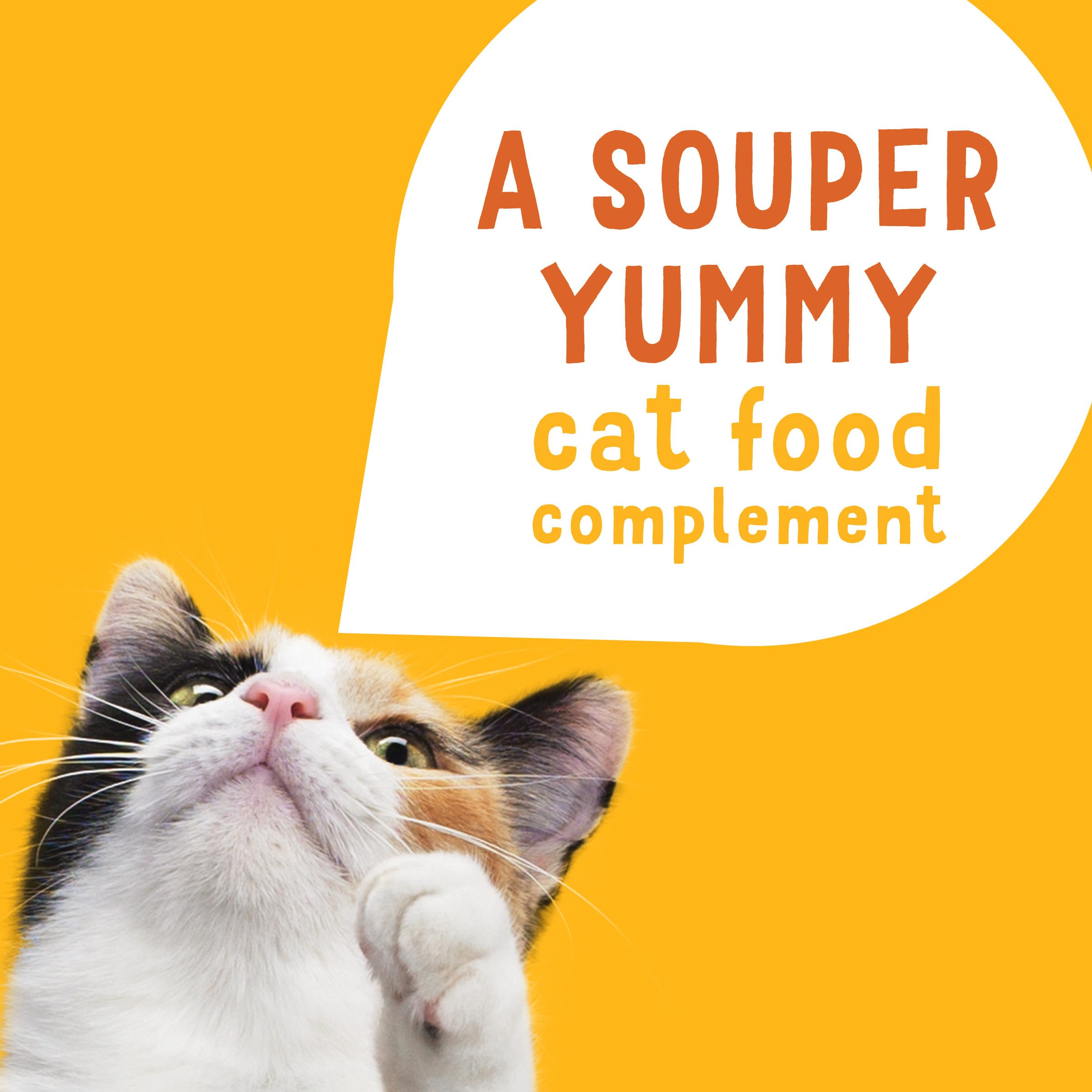 Friskies Lil' Soups tender-texture cup delivers a soft, lickable finish.