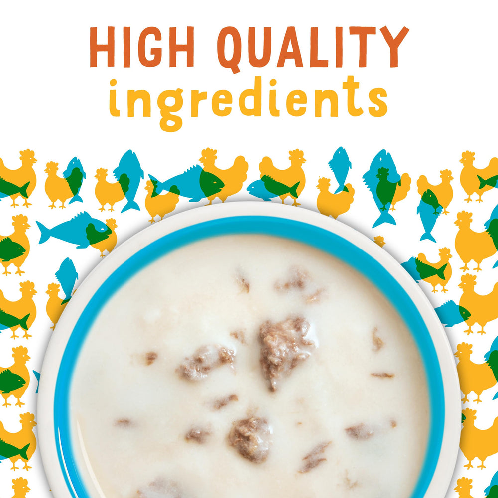 Friskies Lil' Soups three-recipe variety cup provides variety and interest.