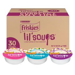 Friskies Lil' Soups tuna cup with real tuna, a tasty topper for dry cat food.