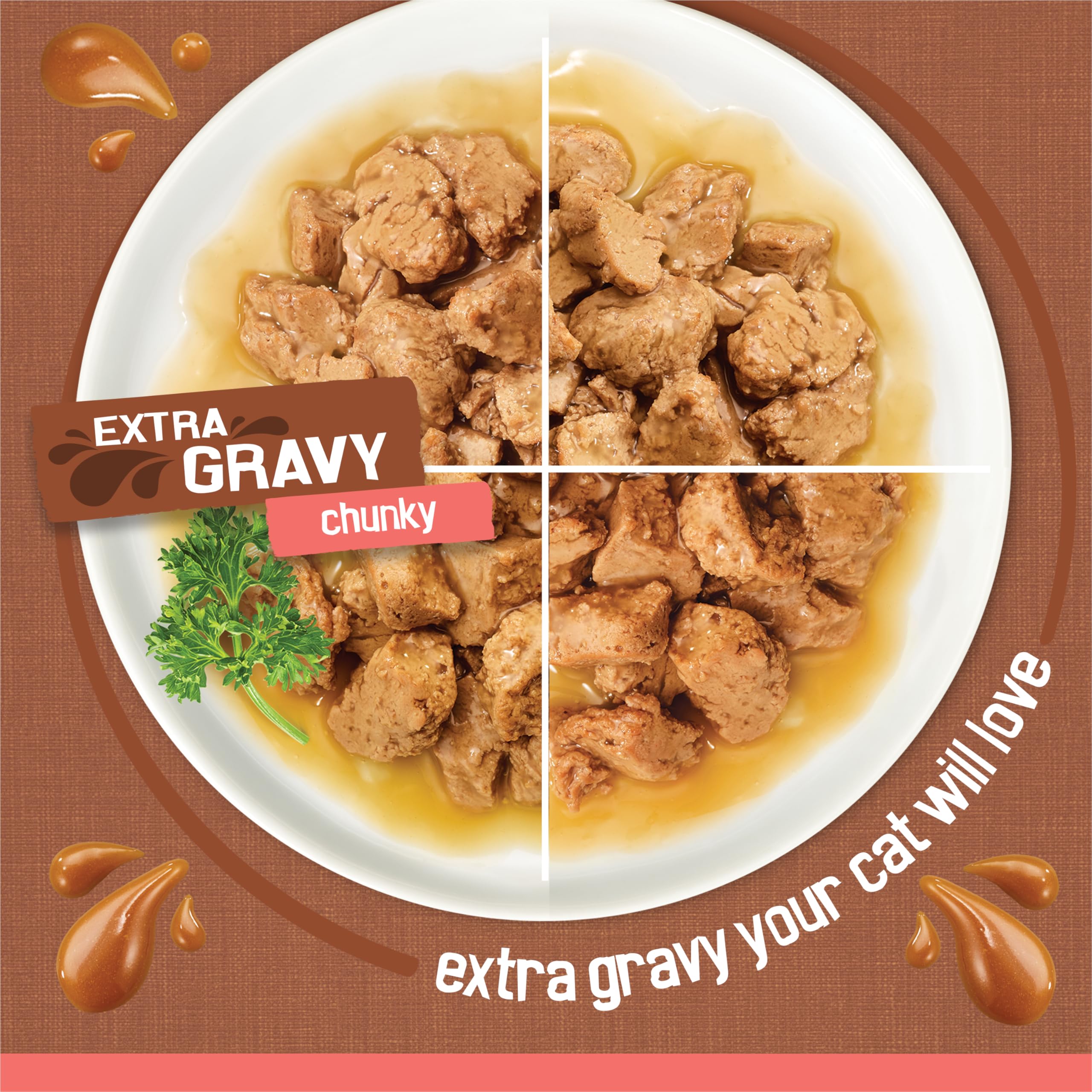 Friskies real meat chunks closeup, delivering hearty texture in every bite.
