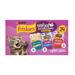 Friskies tuna gravy topper shown over dry cat food to boost moisture