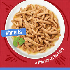 Friskies Shreds Beef in Gravy glossy gravy detail.