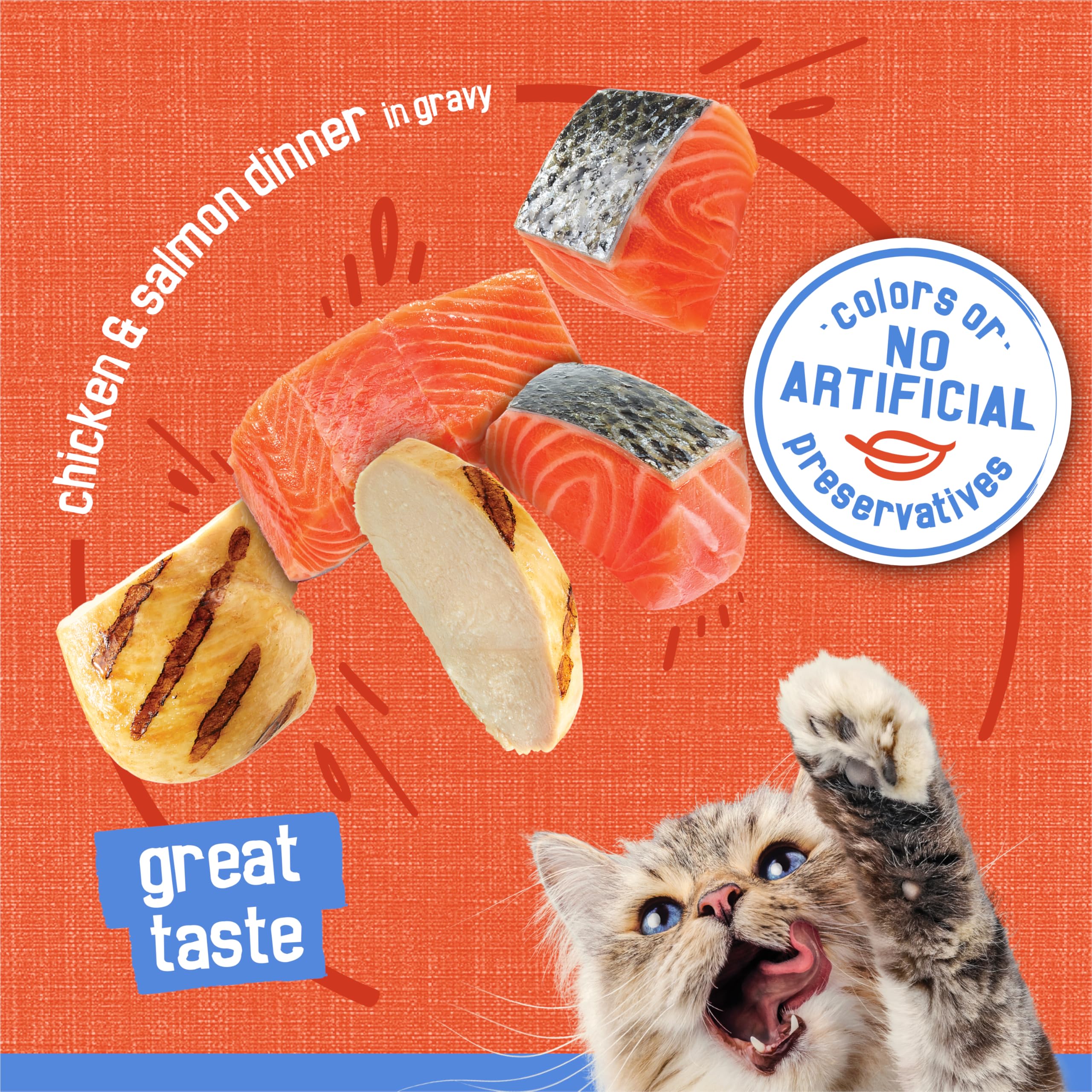 Friskies Shreds Dinner closeup represents complete and balanced nutrition for cats