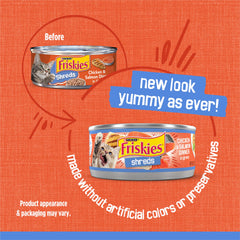 Friskies Shreds Dinner in gravy bowl highlights moisture and aroma for mealtime