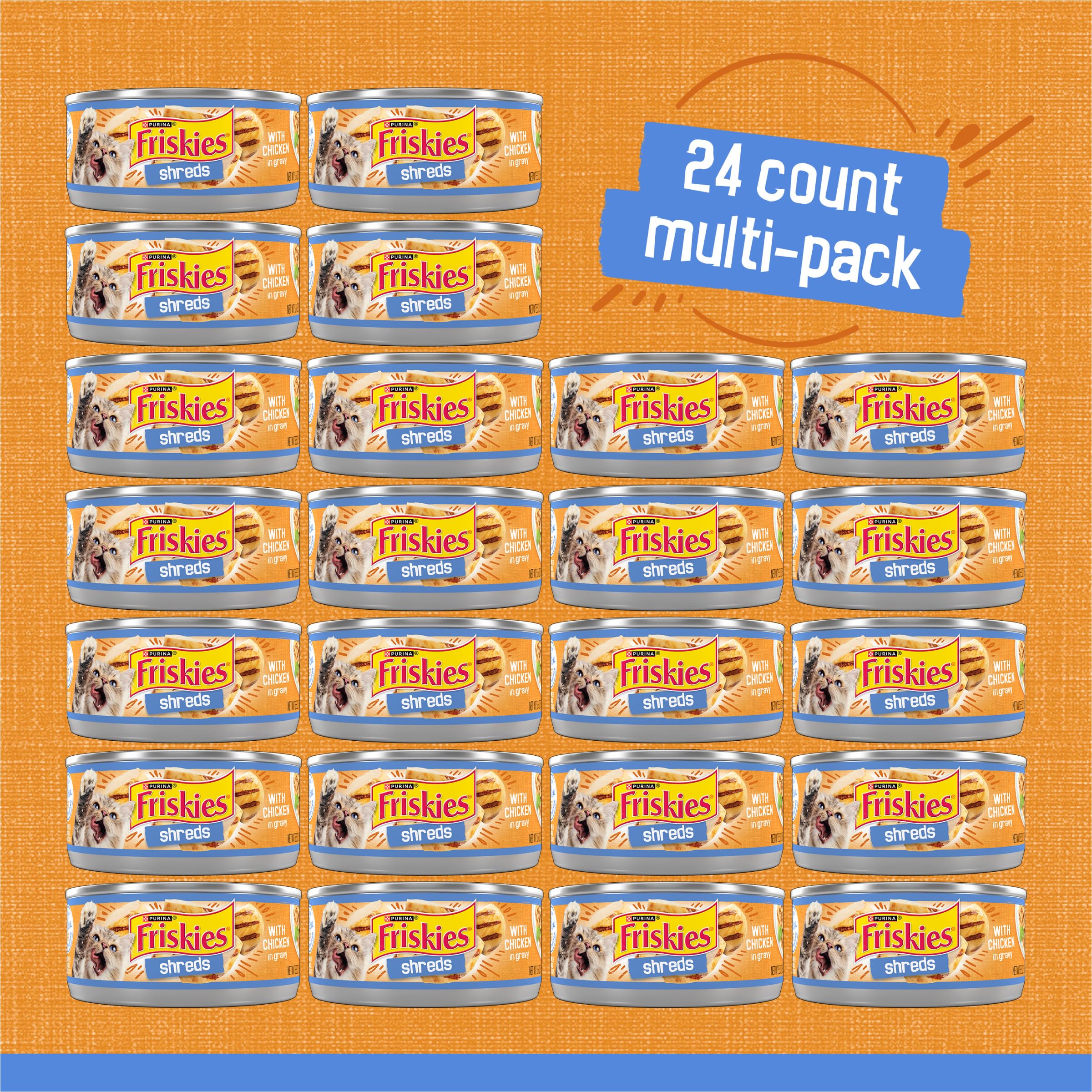 Friskies packaging image signals recyclable cans and consistent Purina quality