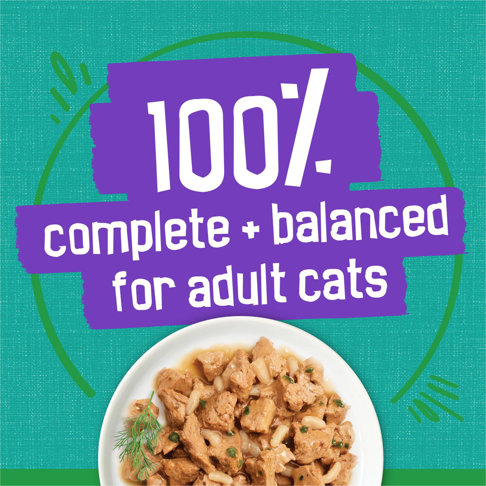 Friskies standalone meal or pairing with dry food option shown.