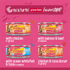Friskies Prime Filets with real meat and fish in savory sauces to entice cats