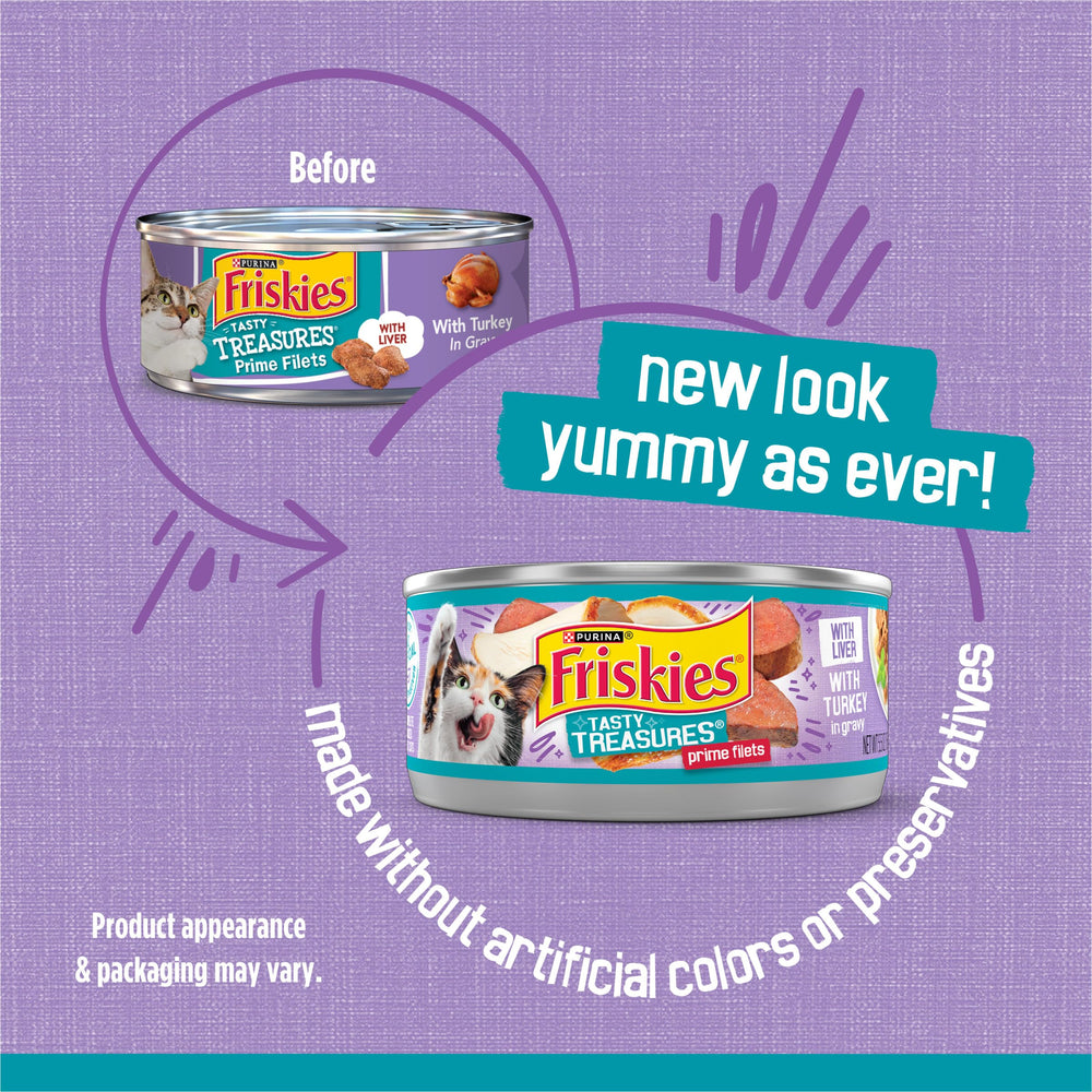 Tender shredded texture offers chewable bites in Friskies Tasty Treasures.