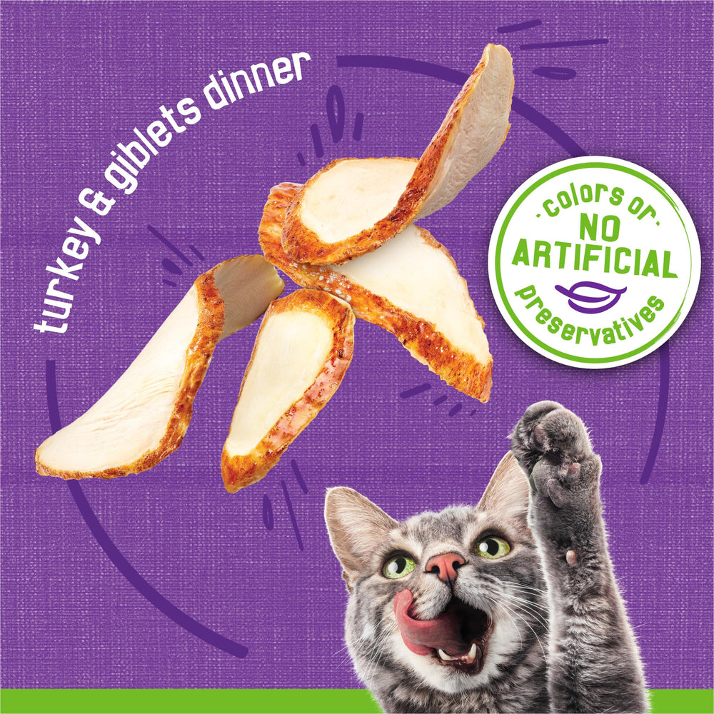 Friskies turkey giblets pate texture close-up shows appealing smoothness for kittens