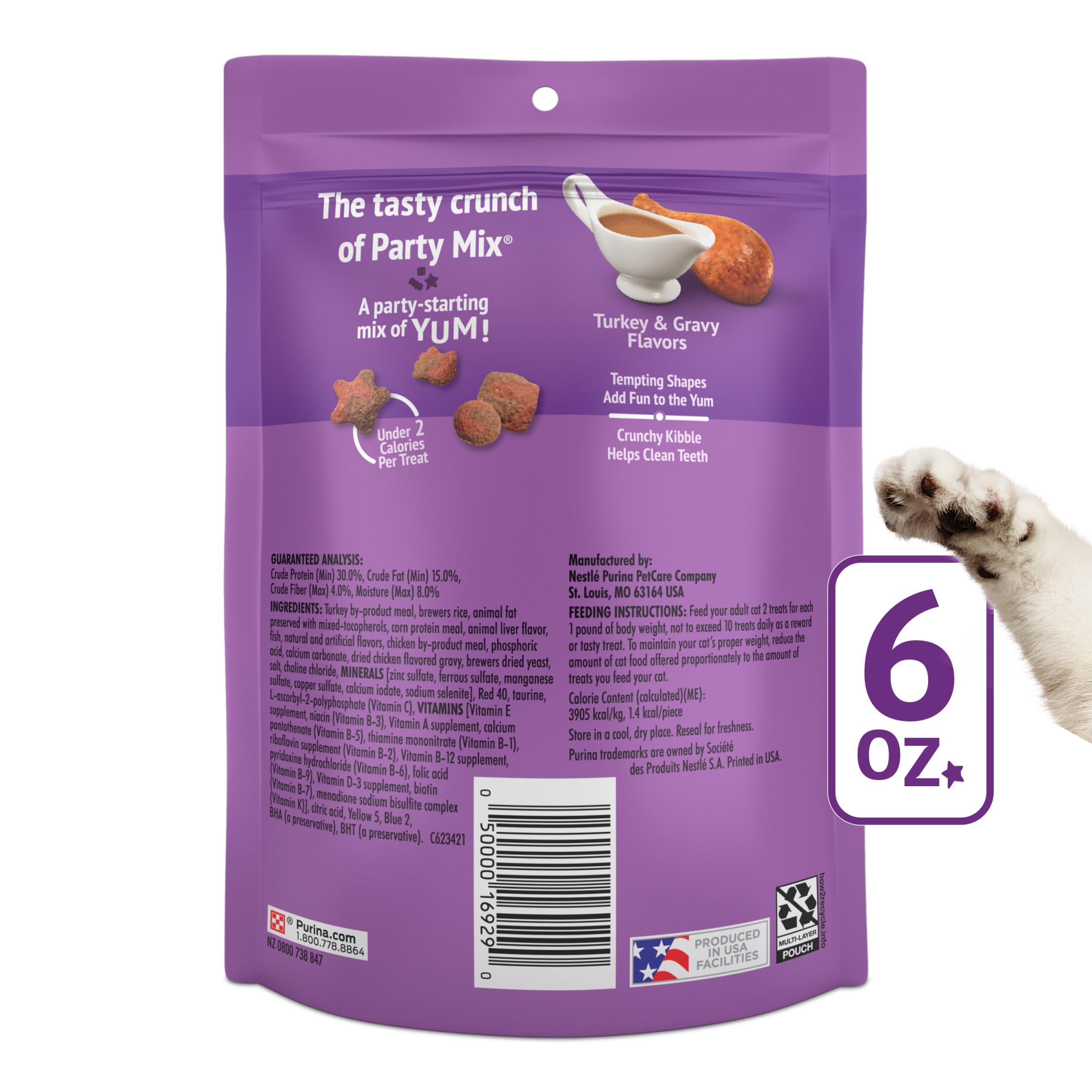 Friskies treats manufactured in U.S. facilities signal trusted production.
