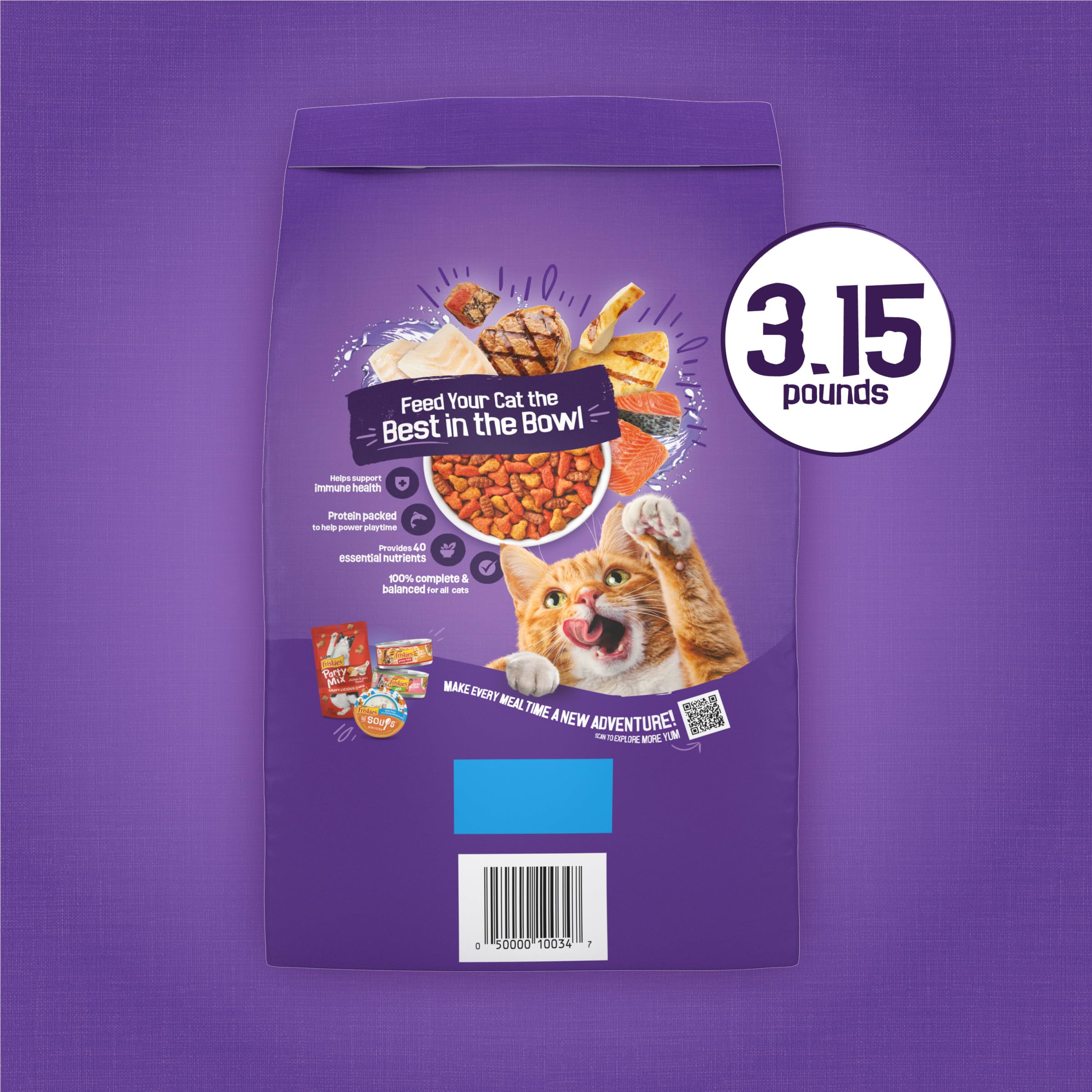 Friskies kibble with vitamin A and taurine for eye health support.