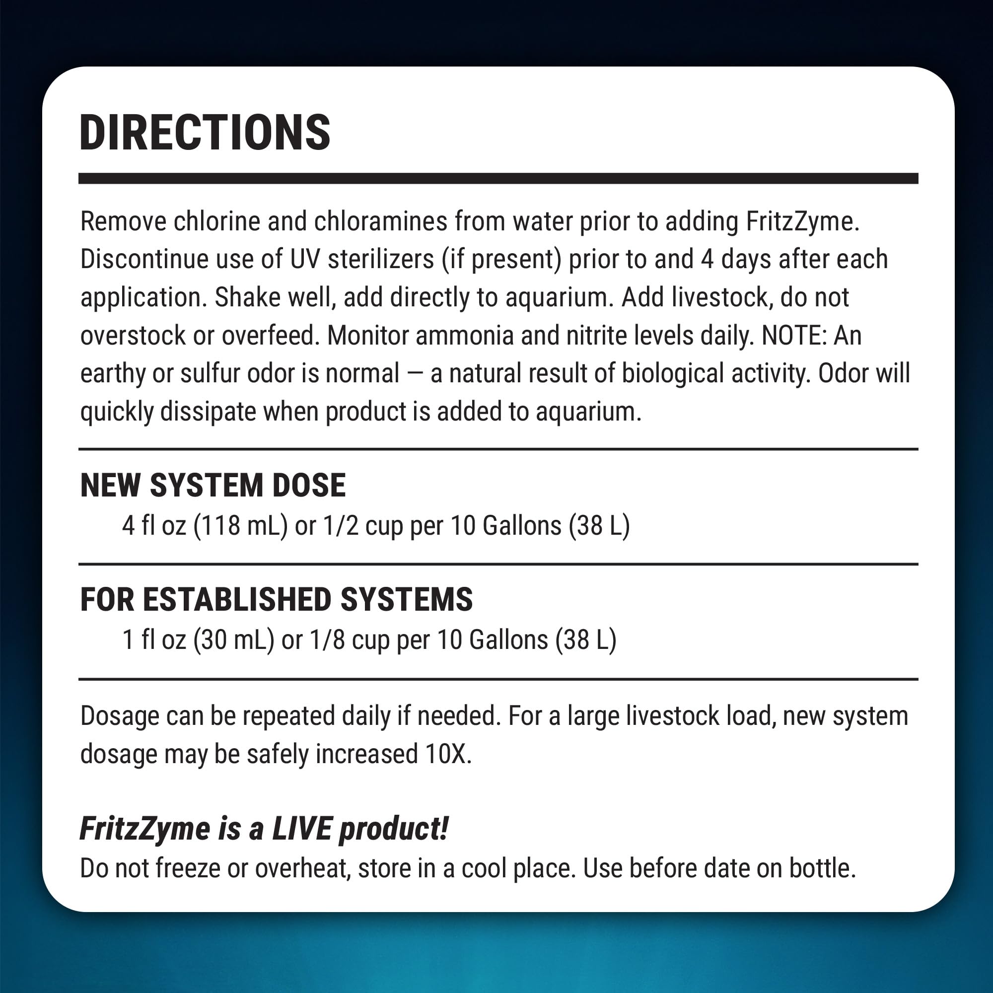After water change, FritzZyme 7 supports biofilter fortification.