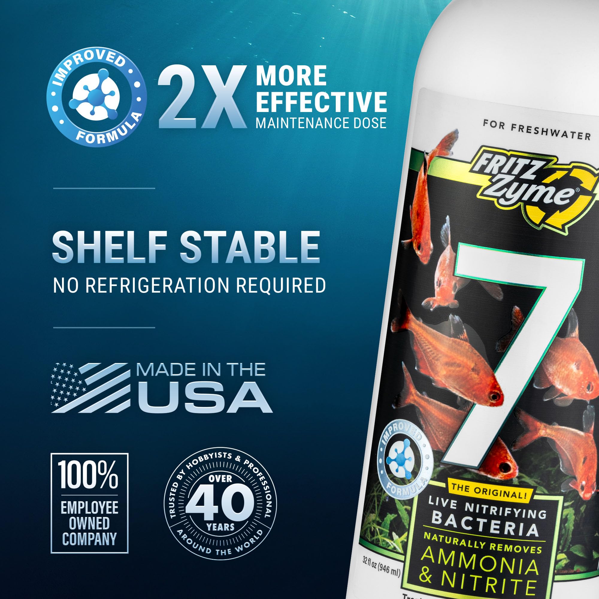Fritz Aquatics FritzZyme 7 bottle and dropper ready for use in freshwater care.