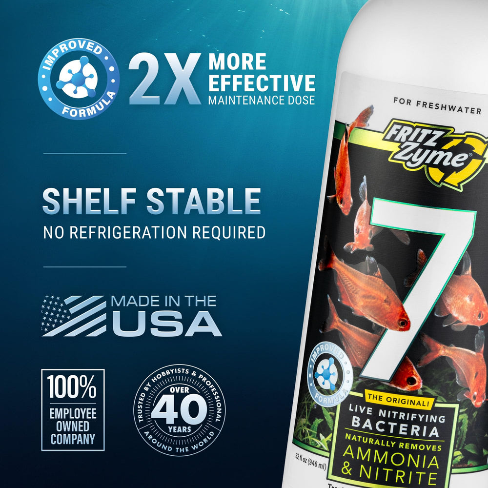 Fritz Aquatics FritzZyme 7 bottle and dropper ready for use in freshwater care.