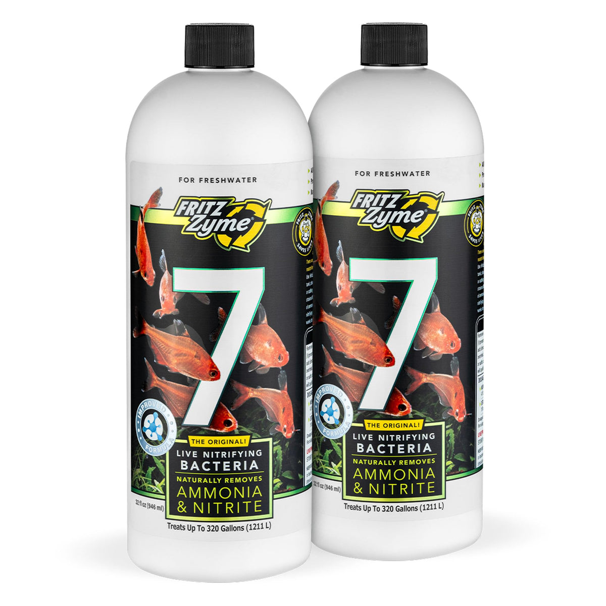 Fritz Aquatics FritzZyme 7 bottle showing live bacteria for rapid ammonia control.
