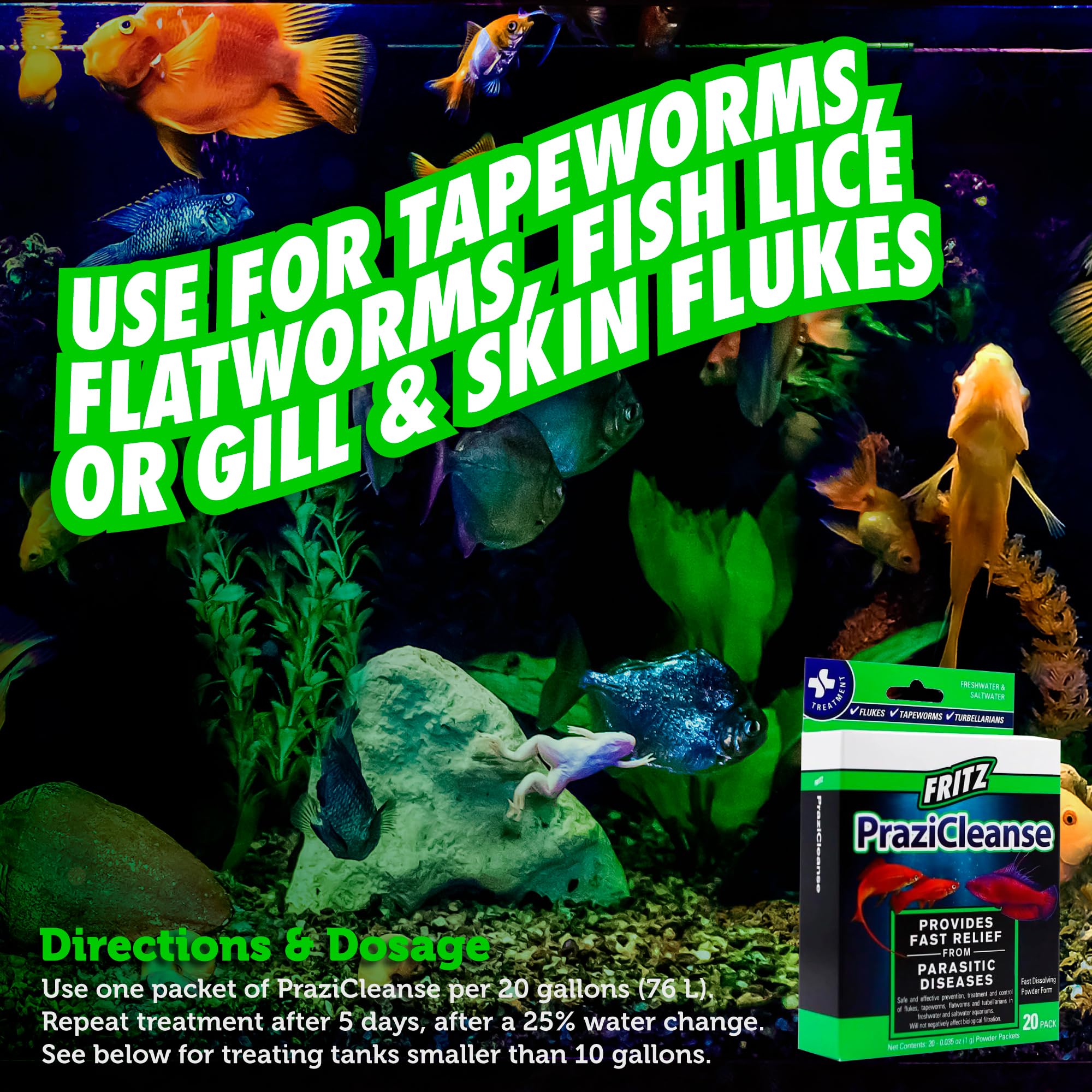 Box of Fritz Aquatics PraziCleanse with instruction sheet