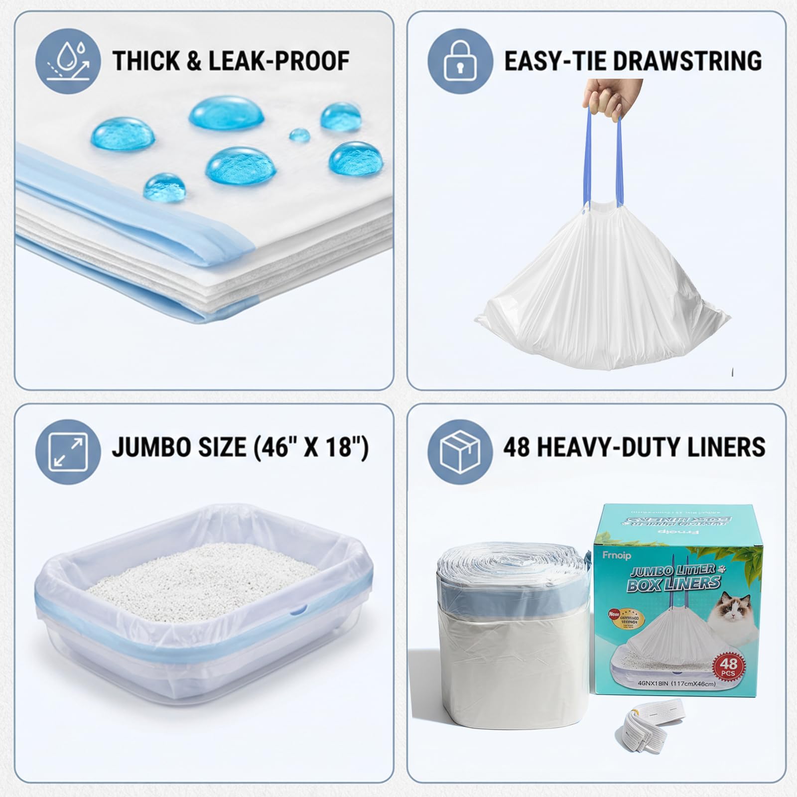 Frnoip 3mil extra-thick liner resists tears and leaks