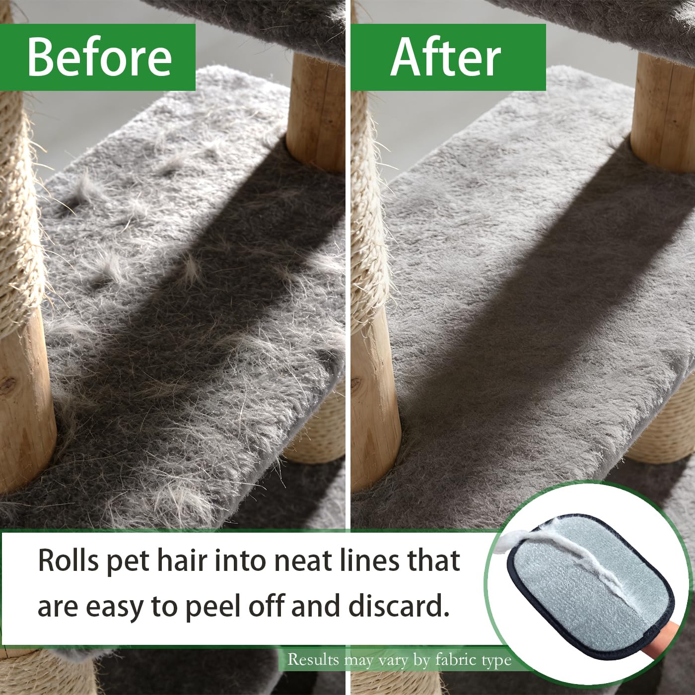 Froenza glove used on car seats and furniture to remove pet fur.