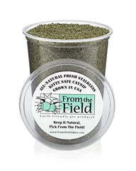 From The Field fine ground stalkless catnip in tub for easy toy filling and lasting freshness.