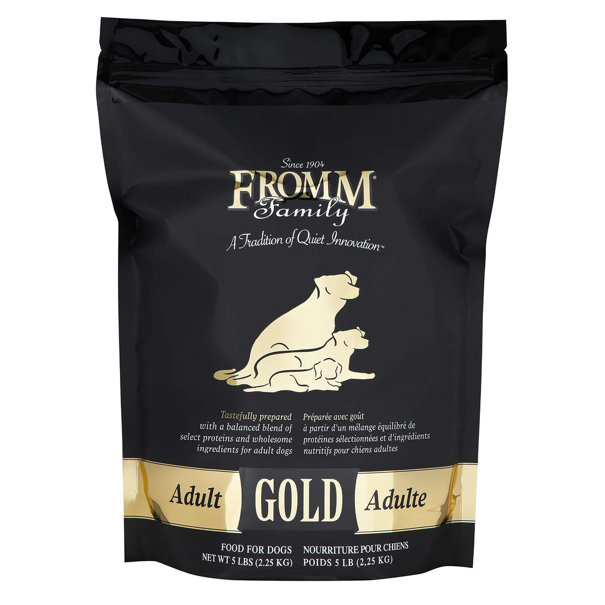 Fromm Adult Gold Chicken Recipe bag front, balanced nutrition for adult dogs.