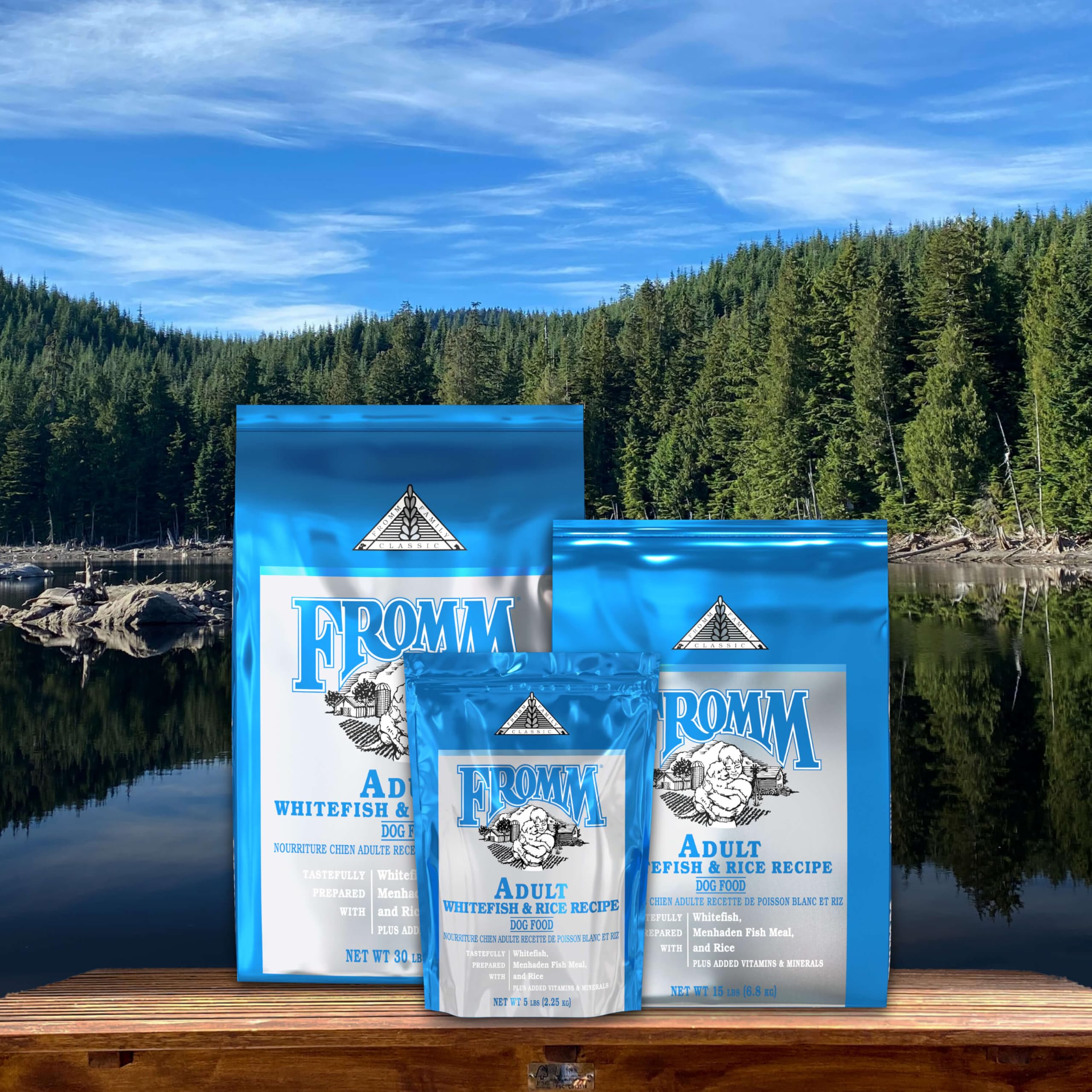 Fromm Classic Adult Whitefish & Rice kibble close-up, highly palatable protein for muscle support