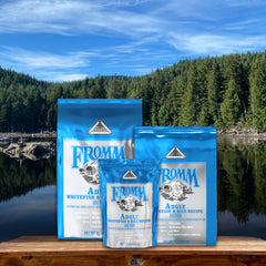 Fromm Classic Adult Whitefish & Rice kibble close-up, highly palatable protein for muscle support